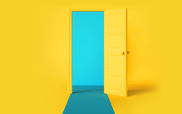 opened yellow doors blue carpet